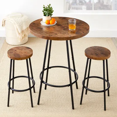 Best Choice Products 3-piece Bistro Set, Modern Round Counter Height Dining Set W/ 2 Stools, Metal Frame In Orange