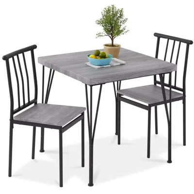 Best Choice Products 3-piece Indoor Metal Wood Square Dining Table, Furniture Set W/ 2 Chairs In Gray