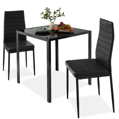 Best Choice Products 3-piece Kitchen Dining Table Set W/ Glass Tabletop, 2 Pu Leather Chairs In Pattern