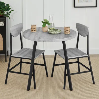 Best Choice Products 3-piece Mid-century Modern Round Dining Set W/ 2 Chairs, Angled Legs In Gray