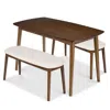 Best Choice Products 3-piece Mid-century Modern Upholstered Wooden Dining Set W/ 2 Bench Seats - Walnut/cream