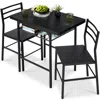 Best Choice Products 3-piece Modern Dining Set, Square Table & Chairs Set W/ Steel Frame, Built-in Storage Rack