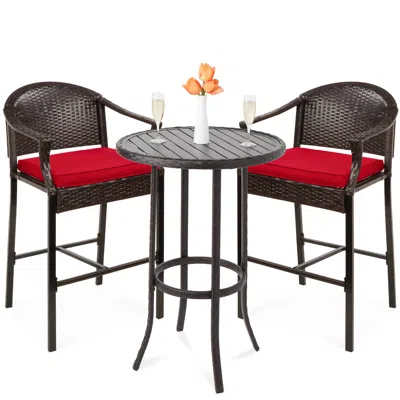 Best Choice Products 3-piece Outdoor Wicker Bistro Bar Height Set For Patio, Garden W/ Barstools, Steel Frame In Gray