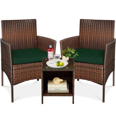 Best Choice Products 3-piece Outdoor Wicker Conversation Patio Bistro Set, W/ 2 Chairs, Table - Brown/midnight Green