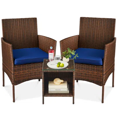 Best Choice Products 3-piece Outdoor Wicker Conversation Patio Bistro Set, W/ 2 Chairs, Table In Brown