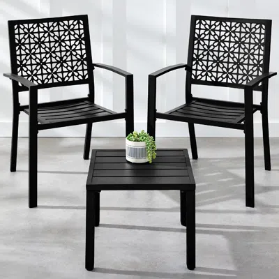 Best Choice Products 3-piece Stackable Patio Bistro Set, Outdoor Chat Furniture W/ 2 Chairs, Table In Black