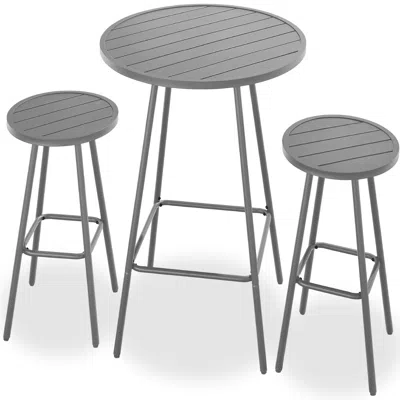 Best Choice Products 3-piece Steel Patio Bar Height Round Bistro Set W/ Backless Stools, Slatted Design
