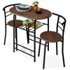 Best Choice Products 3-piece Wood Dining Room Round Table & Chairs Set W/ Steel Frame, Built-in Wine Rack