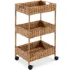 Best Choice Products 3-tier Water Hyacinth Rolling Nursery Caddy W/ Wheels, Utility Cart, Storage Organization - Chestnut