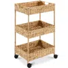 Best Choice Products 3-tier Water Hyacinth Rolling Nursery Caddy W/ Wheels, Utility Cart, Storage Organization - Natural