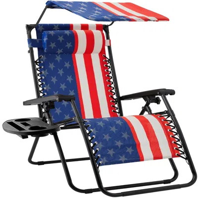 Best Choice Products 30" Extra Wide Folding Zero Gravity Patio Lounge Chair W/adjustable Canopy Shade - American Flag