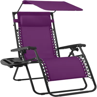 Best Choice Products 30" Extra Wide Folding Zero Gravity Patio Lounge Chair W/adjustable Canopy Shade - Amethyst Purple