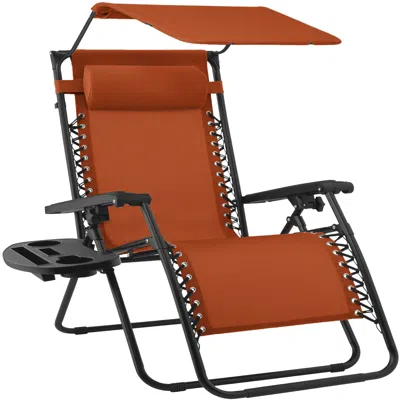 Best Choice Products 30" Extra Wide Folding Zero Gravity Patio Lounge Chair W/adjustable Canopy Shade - Burnt Orange