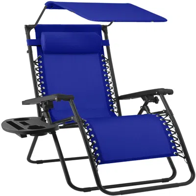 Best Choice Products 30" Extra Wide Folding Zero Gravity Patio Lounge Chair W/adjustable Canopy Shade - Cobalt Blue