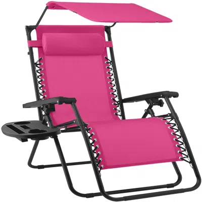 Best Choice Products 30" Extra Wide Folding Zero Gravity Patio Lounge Chair W/adjustable Canopy Shade - Hot Pink