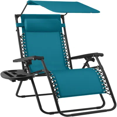 Best Choice Products 30" Extra Wide Folding Zero Gravity Patio Lounge Chair W/adjustable Canopy Shade - Peacock Blue