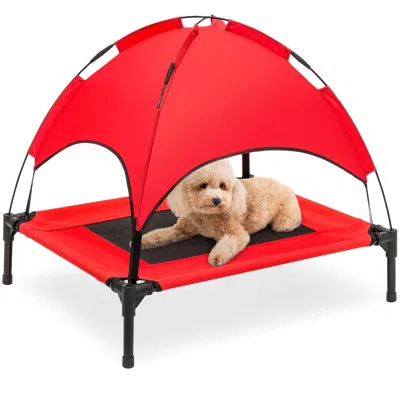 Best Choice Products 30in Elevated Cooling Dog Bed, Outdoor Raised Mesh Pet Cot W/ Removable Canopy, Carrying Bag In Red
