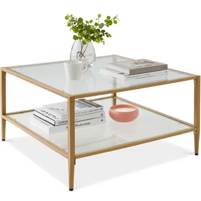 Best Choice Products 32 Square 2-tier Large Coffee Table, Living Room Accent Furniture W/ Glass Table Top" In Gray