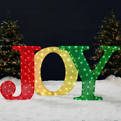 Best Choice Products 32in 3-piece 3d Lighted Christmas Joy Yard Decoration W/ 150 Led Lights, Stakes - Red/gold/green In Multi
