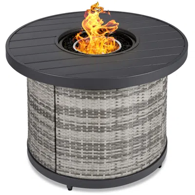 Best Choice Products 32in Round Fire Pit Table, 50,000 Btu Outdoor Wicker Patio Firepit W/ Cover, Tank Holder In Gray