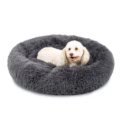 Best Choice Products 36in Dog Bed Self-warming Plush Shag Fur Donut Calming Pet Bed Cuddler In Gray