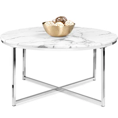 Best Choice Products 36in Faux Marble Modern Round Living Room Accent Coffee Table W/ Metal Frame In Gray