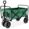 Best Choice Products 36in Folding Multipurpose Indoor Outdoor Utility Cart W/ Swivel Wheels, Adjustable Handle - Green