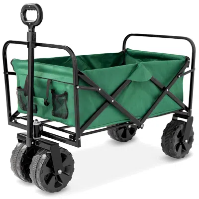 Best Choice Products 36in Folding Multipurpose Indoor Outdoor Utility Cart W/ Swivel Wheels, Adjustable Handle - Green