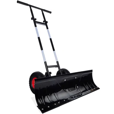 Best Choice Products 36in Hand Snow Pusher W/ 2 Wheels, Adjustable Handle, Blade Angle, Reflective Tape - Black In Gray
