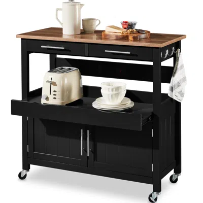 Best Choice Products 36in Large Rolling Kitchen Island Cart, 2-door Cabinet, Outlet, Hooks, & Wheels
