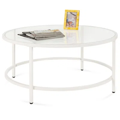 Best Choice Products 36in Round Tempered Glass Coffee Table For Home, Living Room, Dining Room In White