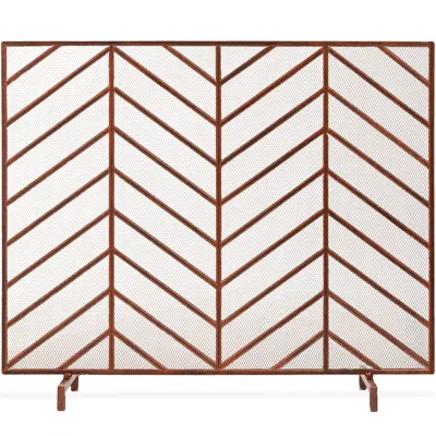 Best Choice Products 38x31in Single Panel Handcrafted Iron Chevron Fireplace Screen W/ Distressed Finish In Gray