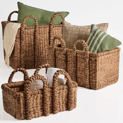 Best Choice Products 3pc Water Hyacinth Chunky Basket Set In Brown