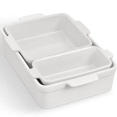Best Choice Products 3-piece Ceramic Bakeware Set, Stoneware Baking Dishes, Casserole Serving Set In White