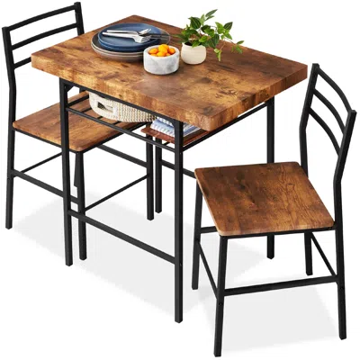 Best Choice Products 3-piece Modern Dining Set, Square Table & Chairs Set W/ Steel Frame, Built-in Storage Rack In Brown