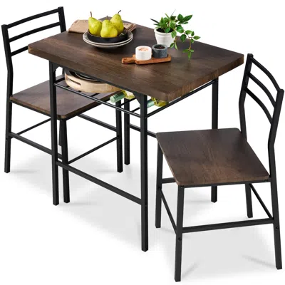 Best Choice Products 3-piece Modern Dining Set, Square Table & Chairs Set W/ Steel Frame, Built-in Storage Rack In Brown