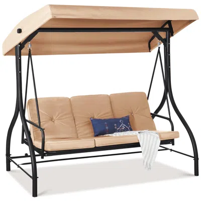 Best Choice Products 3-seat Outdoor Converting Canopy Swing Glider Patio Hammock W/ Removable Cushions In Neutral