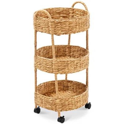 Best Choice Products 3-tier Round Rolling Nursery Caddy W/wheels, Utility Cart For Storage Organization In Brown