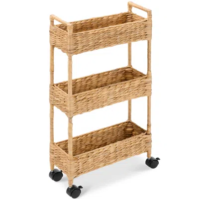 Best Choice Products 3-tier Slim Rolling Nursery Caddy W/wheels, Utility Cart For Storage Organization In Brown