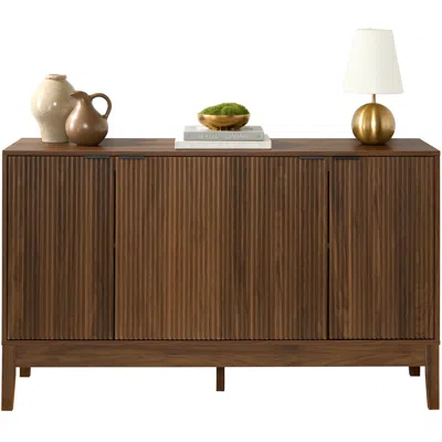 Best Choice Products 4-door Reeded Storage Cabinet W/ Soft-close Doors, Multipurpose Accent Furniture - Walnut