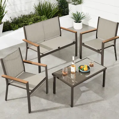 Best Choice Products 4-piece Outdoor Textilene Patio Conversation Furniture Set W/ Loveseat, Table In Orange