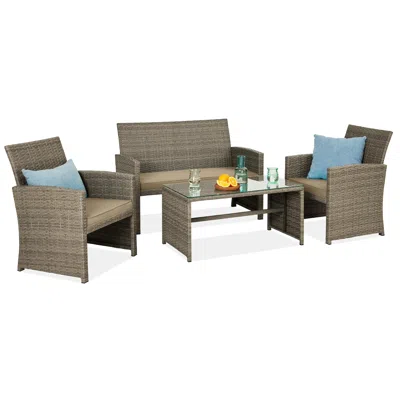 Best Choice Products 4-piece Outdoor Wicker Patio Conversation Furniture Set W/ Table, Cushions In Orange