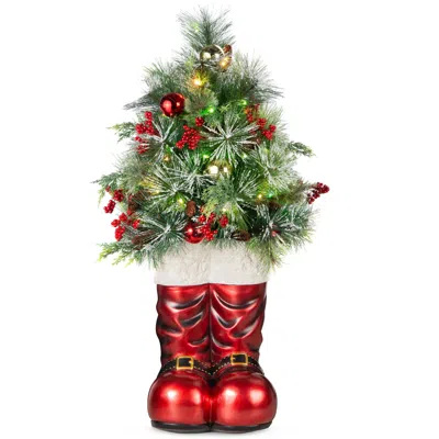 Best Choice Products 40in Santa Boots Decoration W/ Pre-decorated Christmas Greenery, Battery-operated Lights