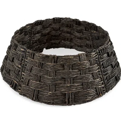 Best Choice Products 42in Basket Woven Hyacinth Christmas Tree Collar, Tree Skirt Accessory W/ Cord Cut-out - Espresso