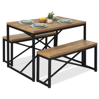 Best Choice Products 45.5in 3-piece Bench Style Dining Furniture Set, 4-person Dinette W/ 2 Benches, Table In Pattern