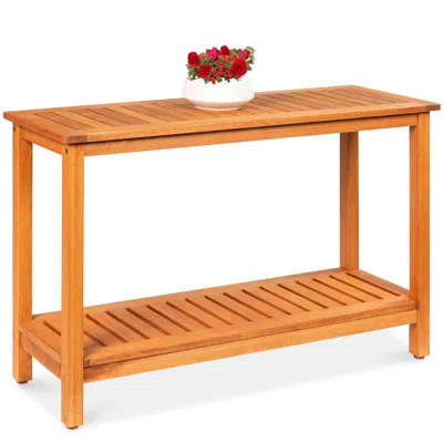 Best Choice Products 48in 2-shelf Indoor Outdoor Wooden Console Table Multifunctional Buffet Bar Storage In Brown
