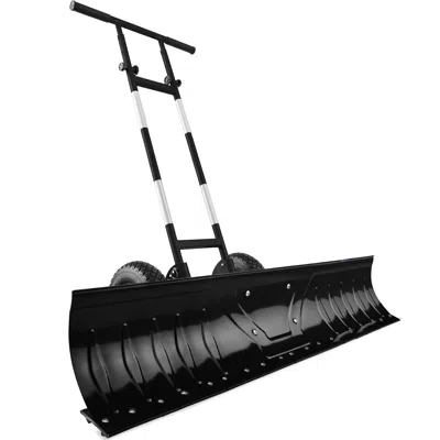 Best Choice Products 48in Hand Snow Pusher W/ 2 Wheels, Adjustable Handle, Blade Angle, Reflective Tape In Black