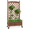 Best Choice Products 48in Mobile Wood Planter Box & Diamond Lattice Trellis, W/ Drainage Holes, Optional Wheels - Walnut
