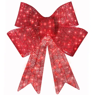 Best Choice Products 48in Pre-lit Xl Christmas Bow, Large Outdoor Led Lighted Holiday Decor W/ 8 Light Functions, Hook In Brown