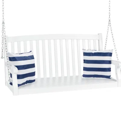 Best Choice Products 48in Wooden Curved Back Hanging Porch Swing Bench For Patio, Deck W/ Mounting Chains In White